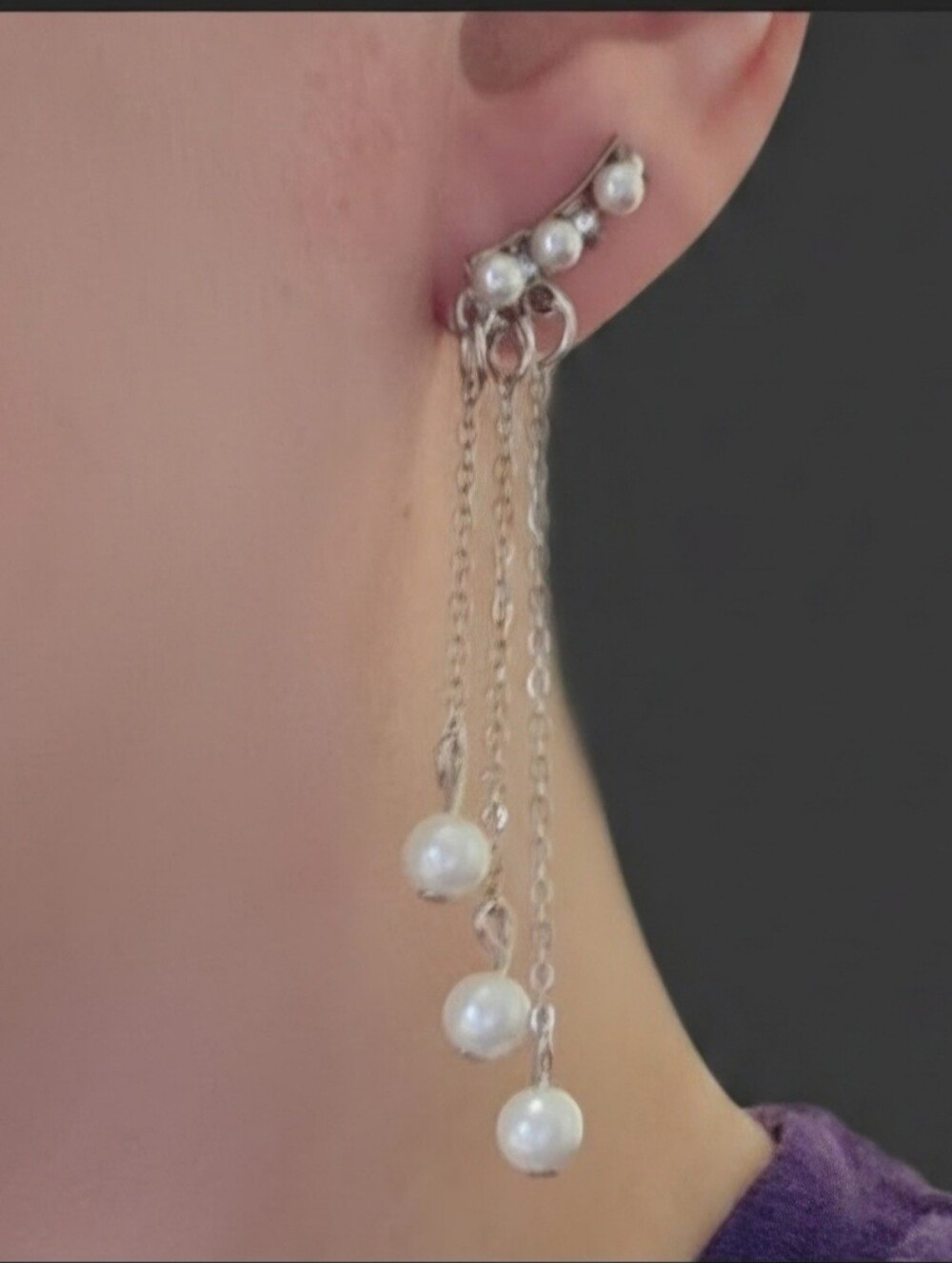 Paparazzi Silver Pearl Ear Crawler Dangle Earrings NWT Lead Free